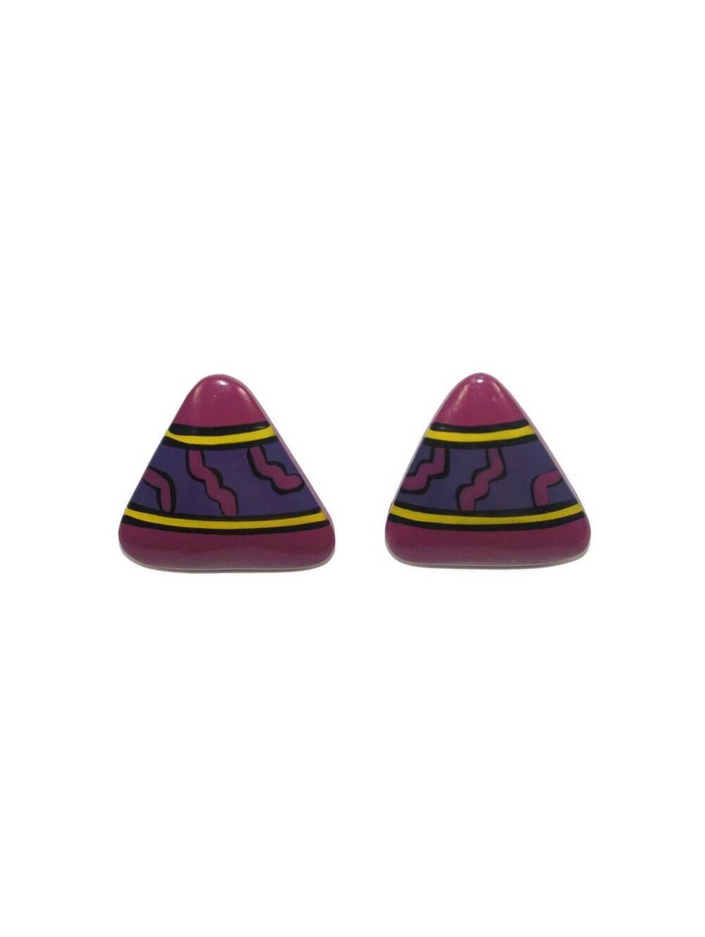 Vintage Purple, Yellow and Black Plastic Triangle Stud Earrings.